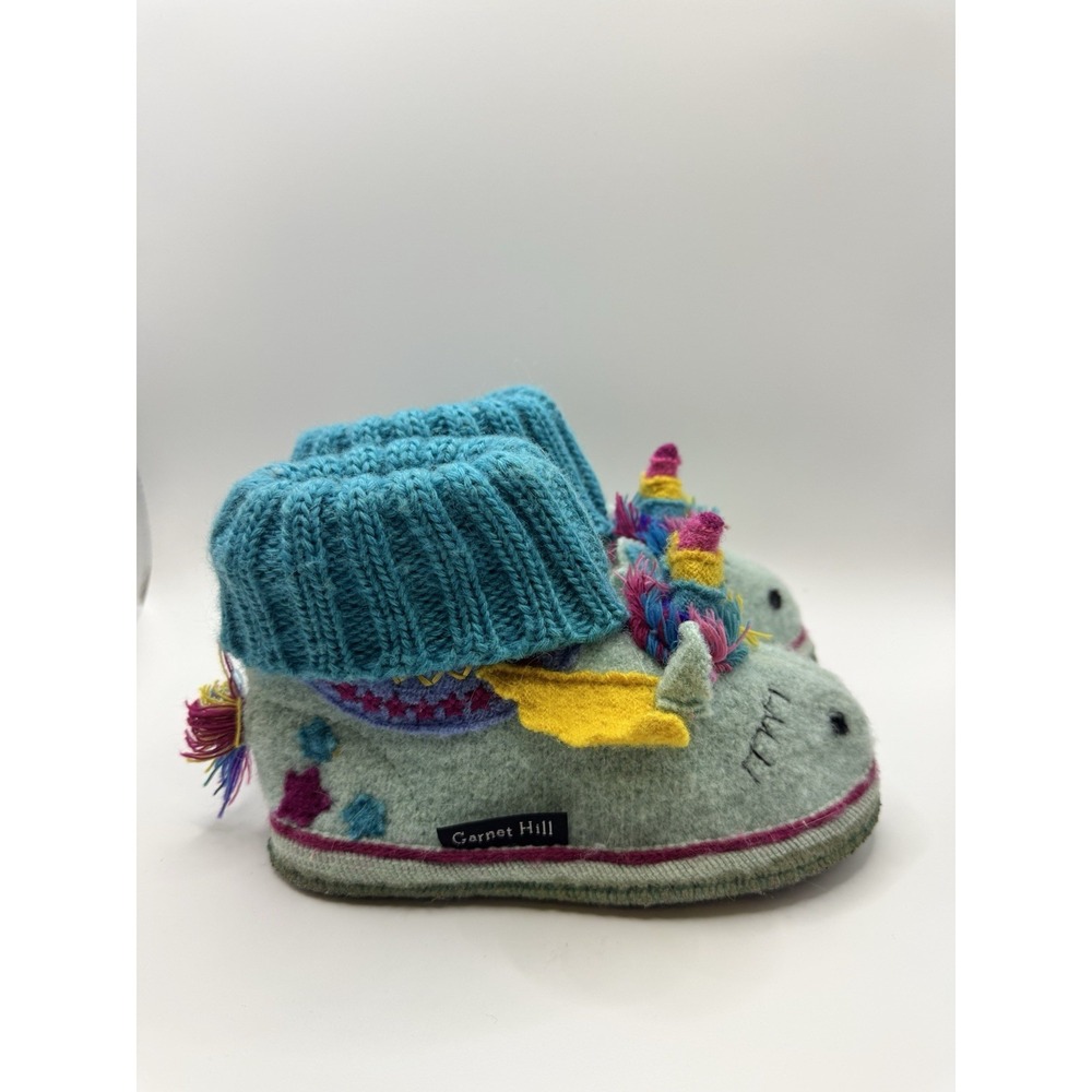 Garnet Hill Pure Wool Slippers Toddler Sz 8!Ankle Bootie Blue Slip On Unicorn